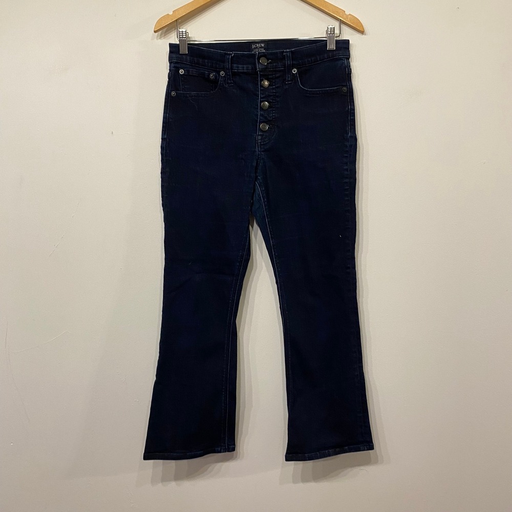 J.Crew Womens High Rise Crop Flare Jeans Dark Rinse Button Fly Size 28